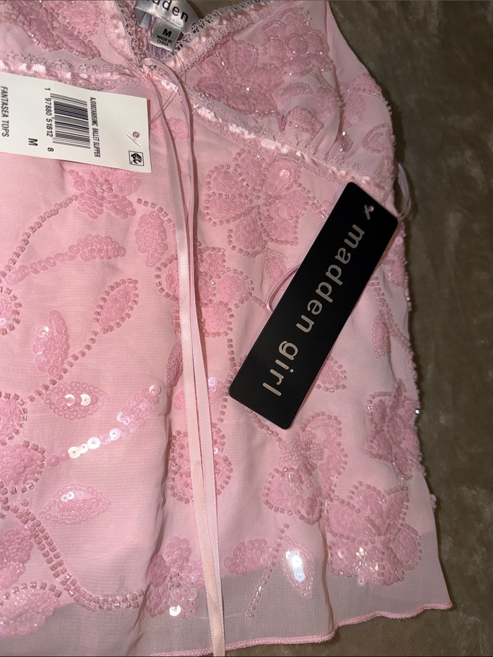 Madden Girl Light Pink Sequin Floral Sleep Cami - Picture 3 of 3